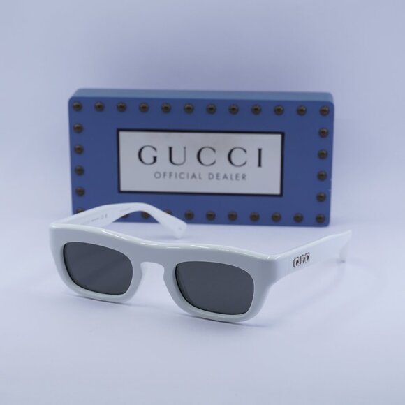 Gucci GG1777S 004 Square Sunglasses - Shiny White\Grey - Picture 1 of 11